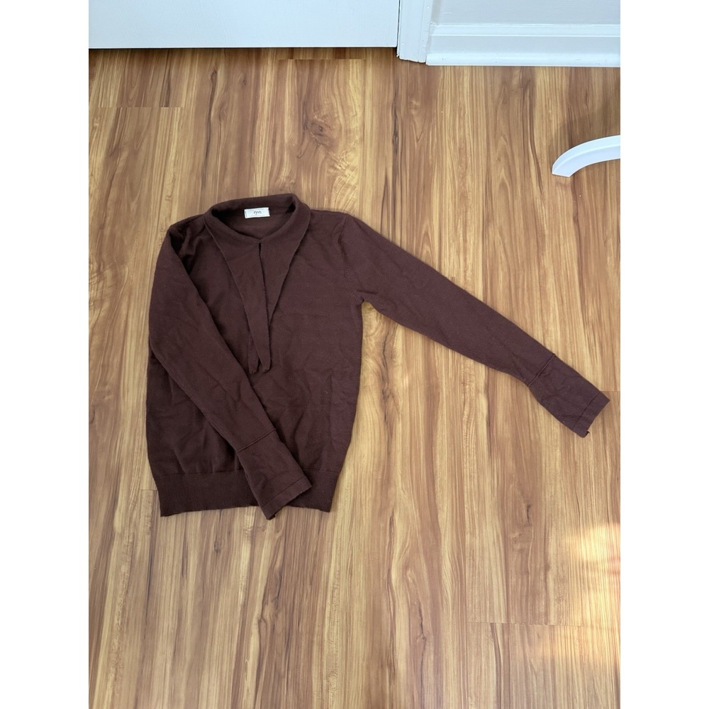 Ryvn Dark Brown Collar Cotton Blend Sweater Preppy Office Academia Small - Picture 6 of 8